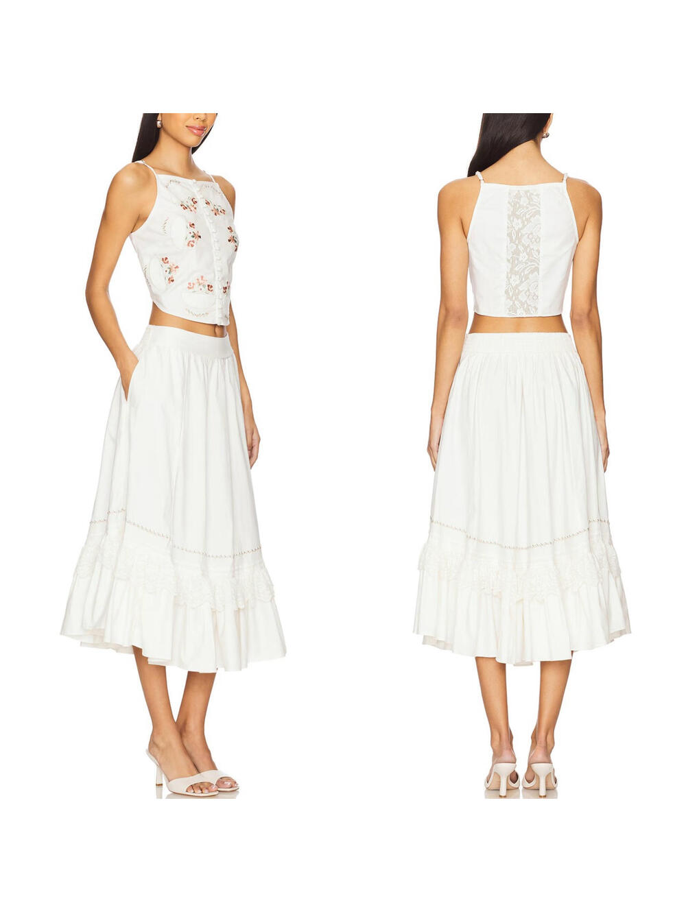 Free People Maeberrie Top & Skirt Set Coord Embroidered NWT Ivory Size Medium